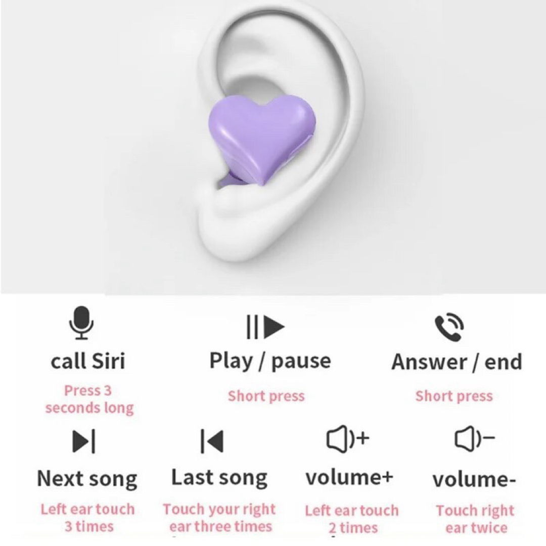 ワイヤレスイヤホン ハート ヘッドフォン  可愛い Bluetooth ピンク スマホ/家電/カメラのオーディオ機器(ヘッドフォン/イヤフォン)の商品写真