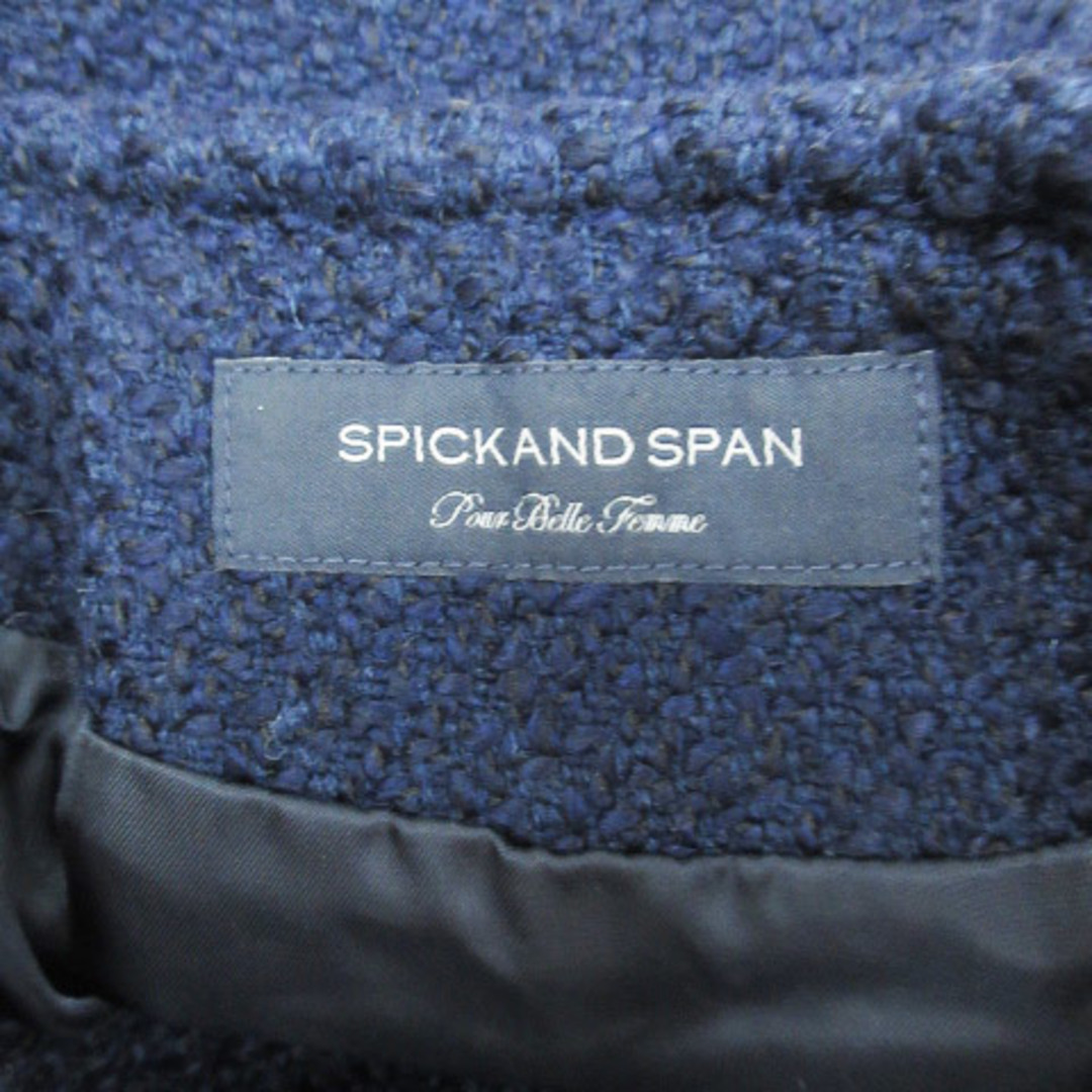 Spick & Span(スピックアンドスパン)のスピック&スパン ツイードコート ノーカラーコート ショート丈 38 紺 レディースのジャケット/アウター(その他)の商品写真