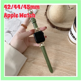Apple Watch  バンド 42/44/45mmグリーン+ゴールドバックル(レザーベルト)