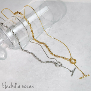 【blackdia ocean】オーバルマンテルロングネックレス　ゴールド(ネックレス)