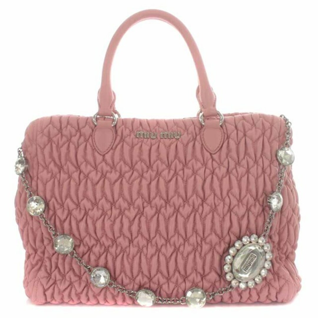 miumiu(ミュウミュウ)のミュウミュウ ナッパ クリスタル ハンドバッグ ショルダーバッグ ピンク レディースのバッグ(ハンドバッグ)の商品写真