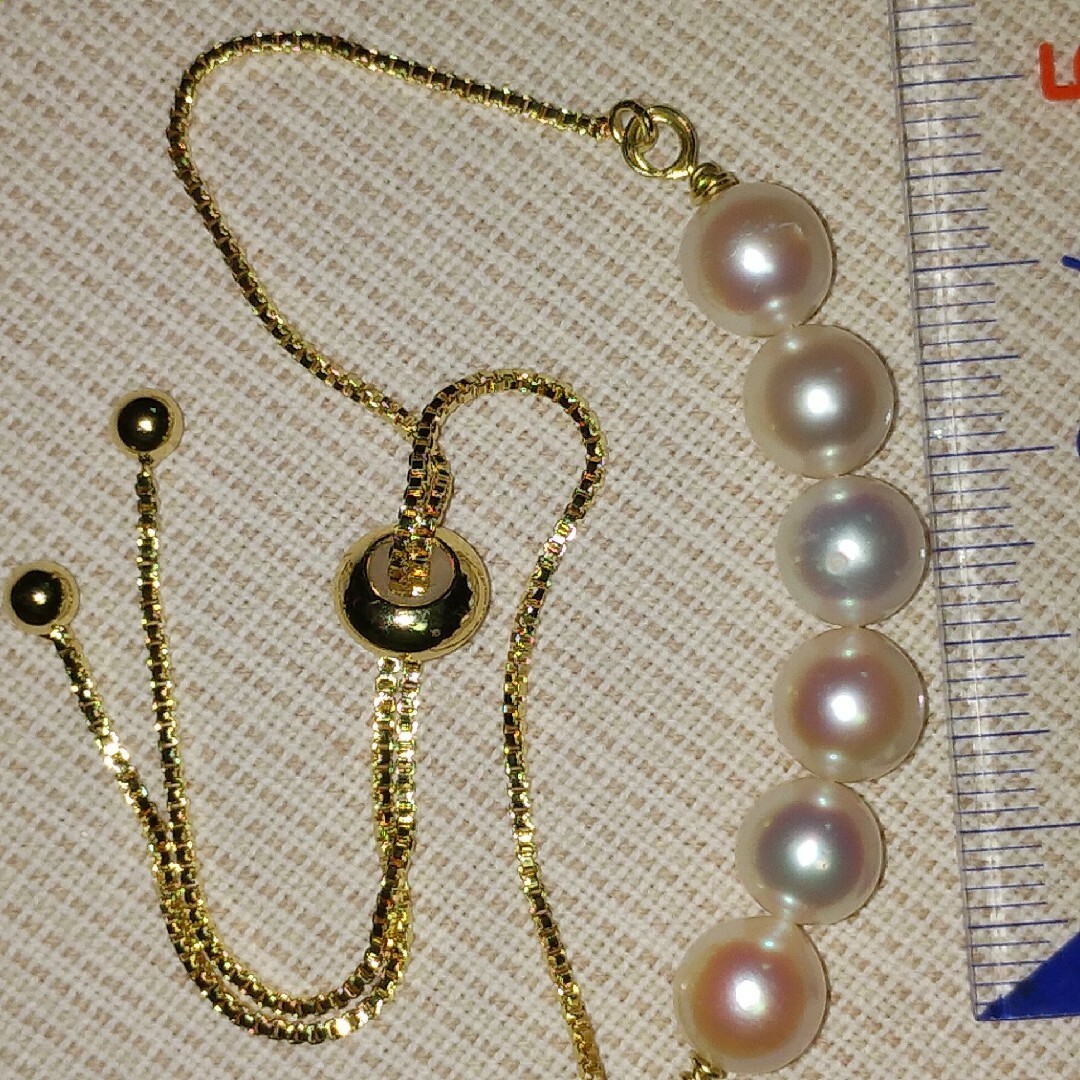 あこや真珠　7.8mm×6珠　ブレスレット　K18gp　スルー金具　フリー ハンドメイドのアクセサリー(ブレスレット/バングル)の商品写真