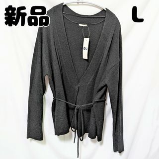 ジーユー(GU)の新品 未使用 GU カシュクールカーディガン 長袖 L ブラック(カーディガン)