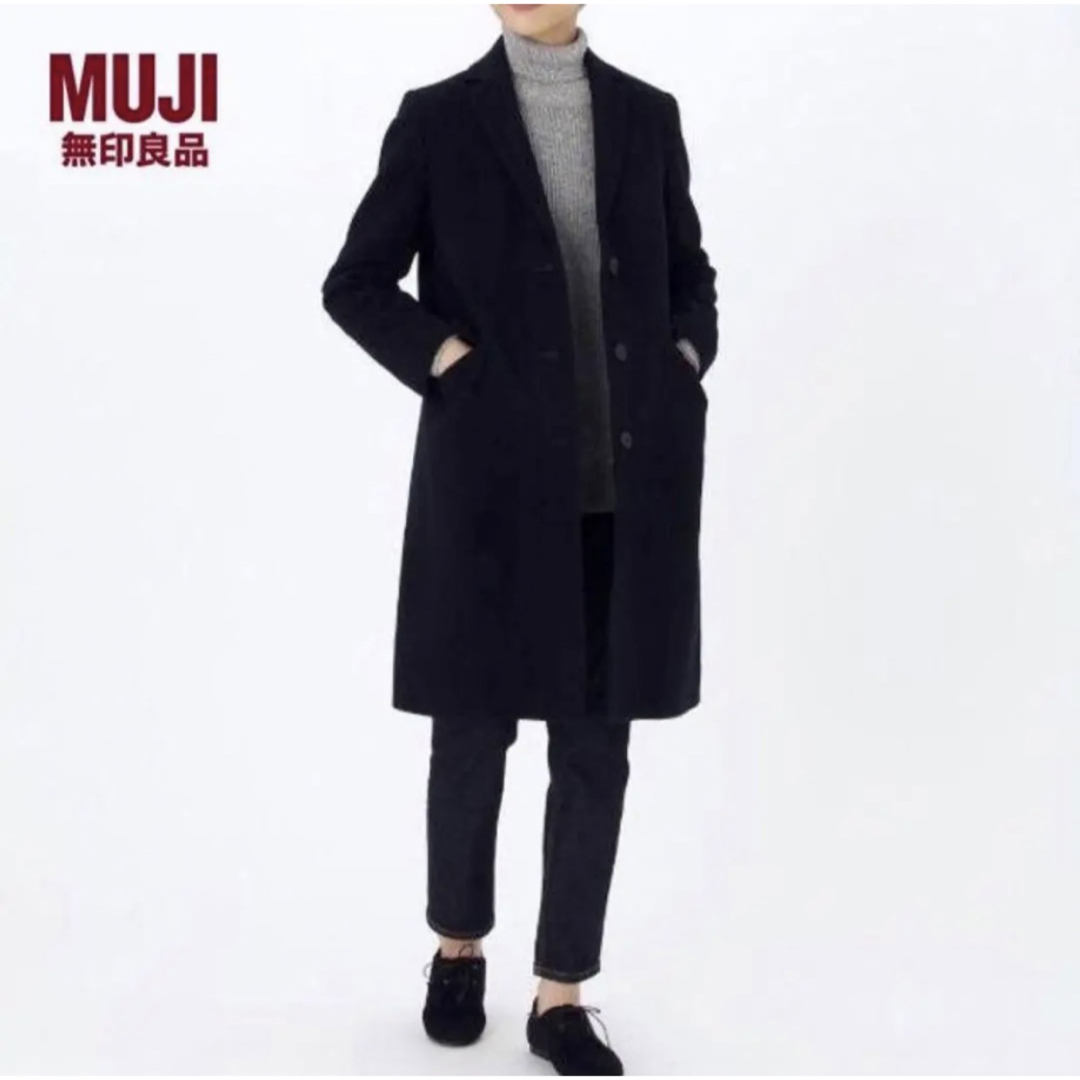 UNIQLO(ユニクロ)のMUJI★フレンチウール混チェスターコート★ネイビーM レディースのジャケット/アウター(ロングコート)の商品写真