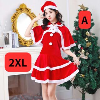 2XLセクシー レディース サンタコスチューム♡大きいサイズ♪クリスマスポンチョ(衣装一式)
