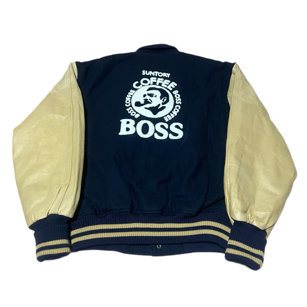 希少L☆BOSS ボス BOSSジャン 本革 パイル地 刺繍ロゴ スタジャン67