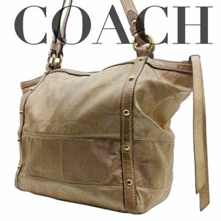 コーチ(COACH)のcoach コーチ　トートバッグ　メタリック　ゴールド　シグネチャー　オプアート(トートバッグ)