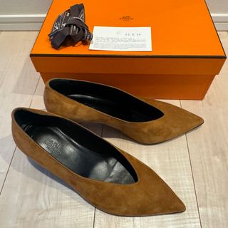 エルメス(Hermes)のHERMES エルメス スエード  パンプス 靴　ブラウン　キャメル　茶色(ハイヒール/パンプス)