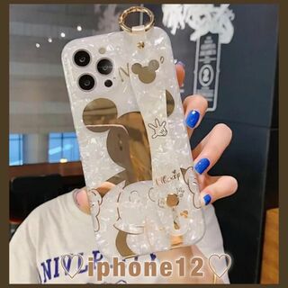 ディズニー(Disney)の【iphone12ケース】ミッキー シェル風 スマホケース ディズニー 白 新品(iPhoneケース)