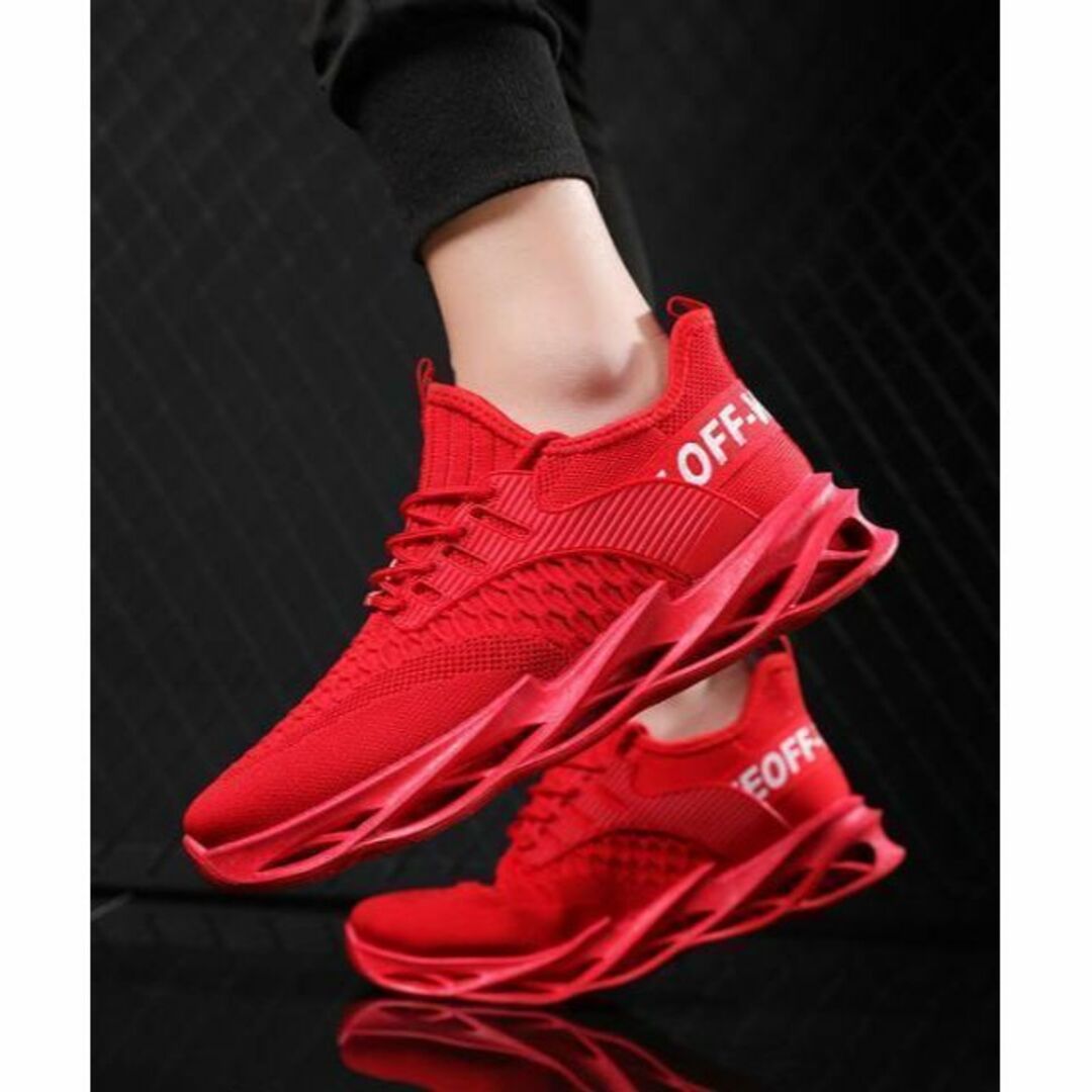 25cm/メンズスニーカーシューズランニング厚底メッシュ運動靴男性レッド赤197 メンズの靴/シューズ(スニーカー)の商品写真