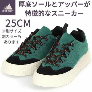 【在庫処分】25センチメンズスニーカーシューズグリーン厚底靴韓国ダッドスケーター(スニーカー)
