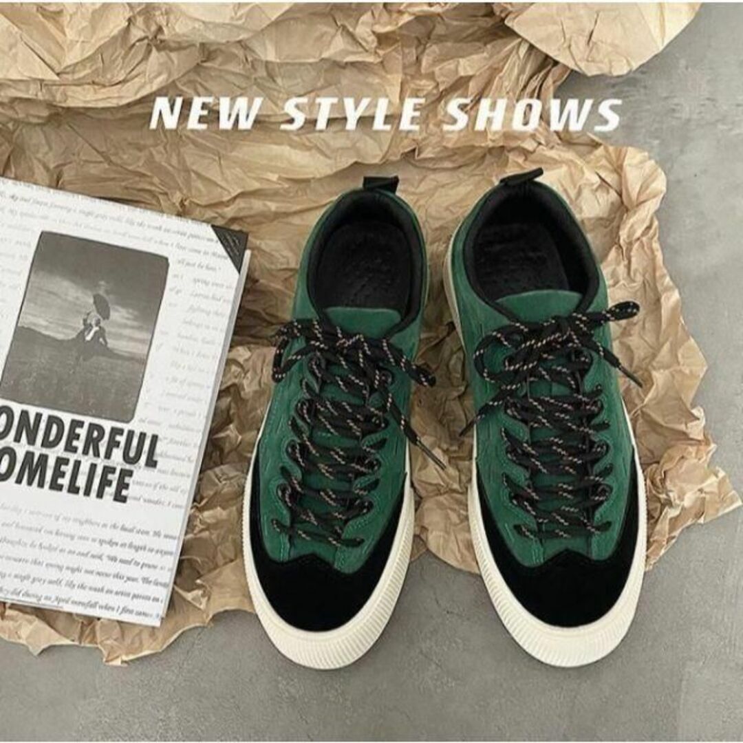 【在庫処分】25.5センチメンズスニーカーシューズグリーン厚底靴韓国ダッド メンズの靴/シューズ(スニーカー)の商品写真