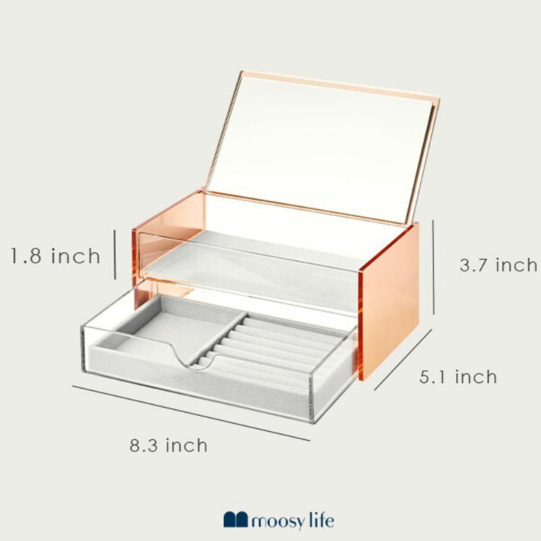 Moosy Life 月光 ピンクゴールド アクリル ジュエリーボックス 2段  インテリア/住まい/日用品の収納家具(ドレッサー/鏡台)の商品写真