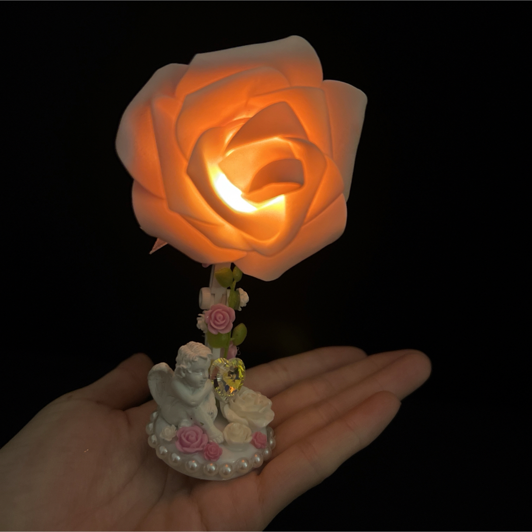 エンジェル　薔薇　ローズランプ　ミニライト　ミチニュアライト　LED  ピンク ハンドメイドのフラワー/ガーデン(その他)の商品写真