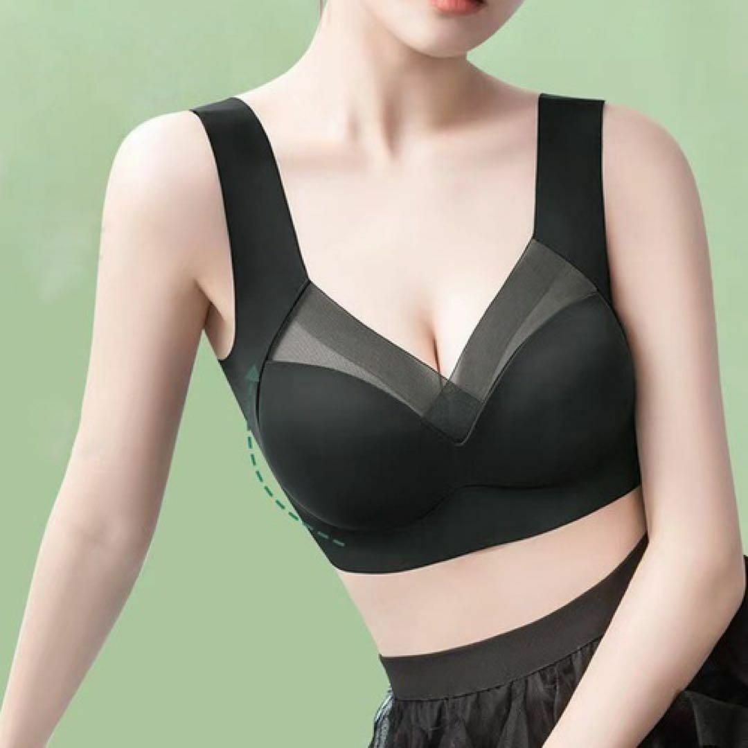 着痩せブラ 胸を小さく見せる ノンワイヤー ナイトブラ シームレス 黒 XL レディースの下着/アンダーウェア(ブラ)の商品写真