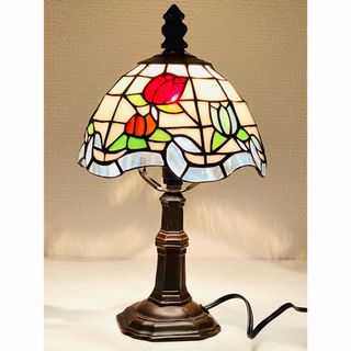 美品 はみで 】高さ31.5㎝ ステンドグラスランプ「チューリップ 美品 はみで 】高さ31.5㎝ ステンドグラスランプ「チューリップ