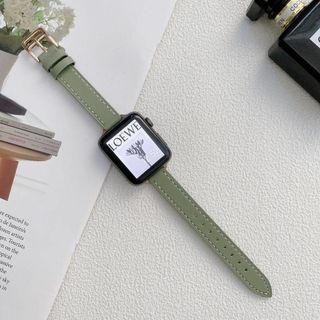 アップルウォッチ　Applewatch　レザーベルト　本革　グリーン　バンド(腕時計)