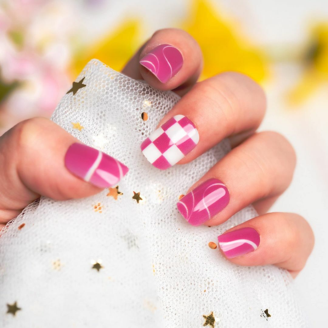 【色: #3-ピンク チェック】Sun&Beam Nails ネイルチップ ショ コスメ/美容のネイル(ネイルケア)の商品写真