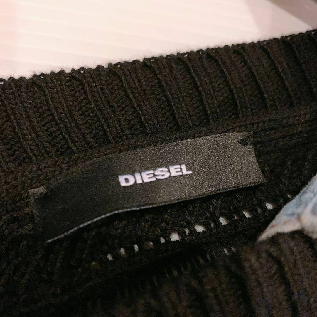 DIESEL(ディーゼル)の【新品】DIESEL ディーゼル　襟付きニットプルオーバー　ブラック　黒　S　M レディースのトップス(ニット/セーター)の商品写真