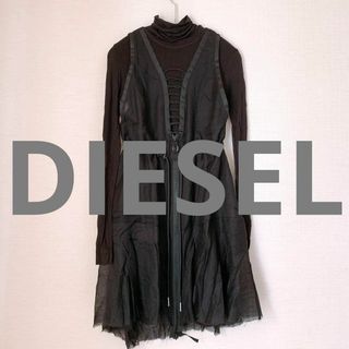 ディーゼル(DIESEL)の【新品】DIESEL ディーゼル　シフォンワンピース　ジャンパースカート　黒　S(ひざ丈ワンピース)