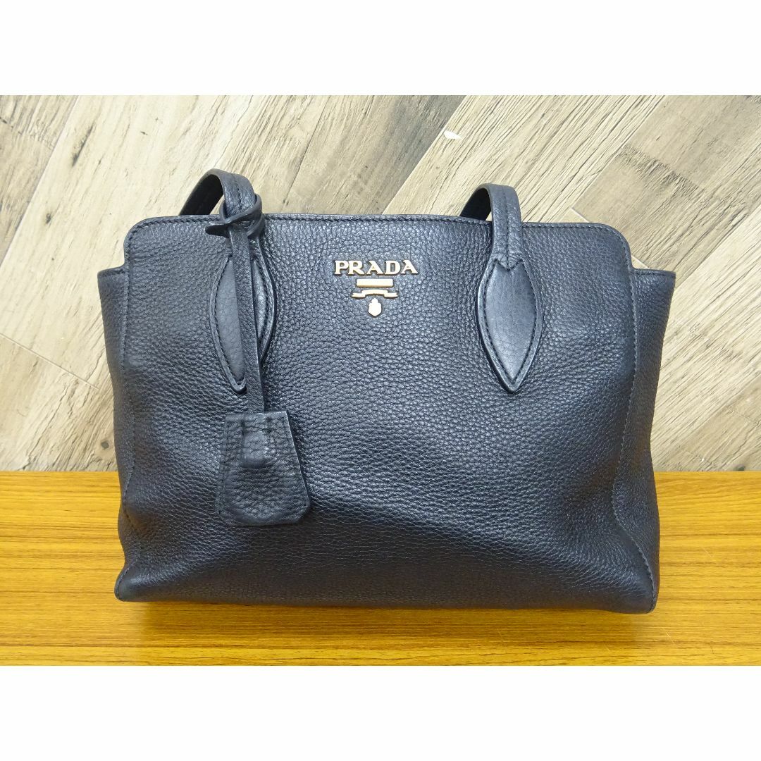 K三006/ PRADA プラダ レザー トートバッグ ブラック約28㎝マチ