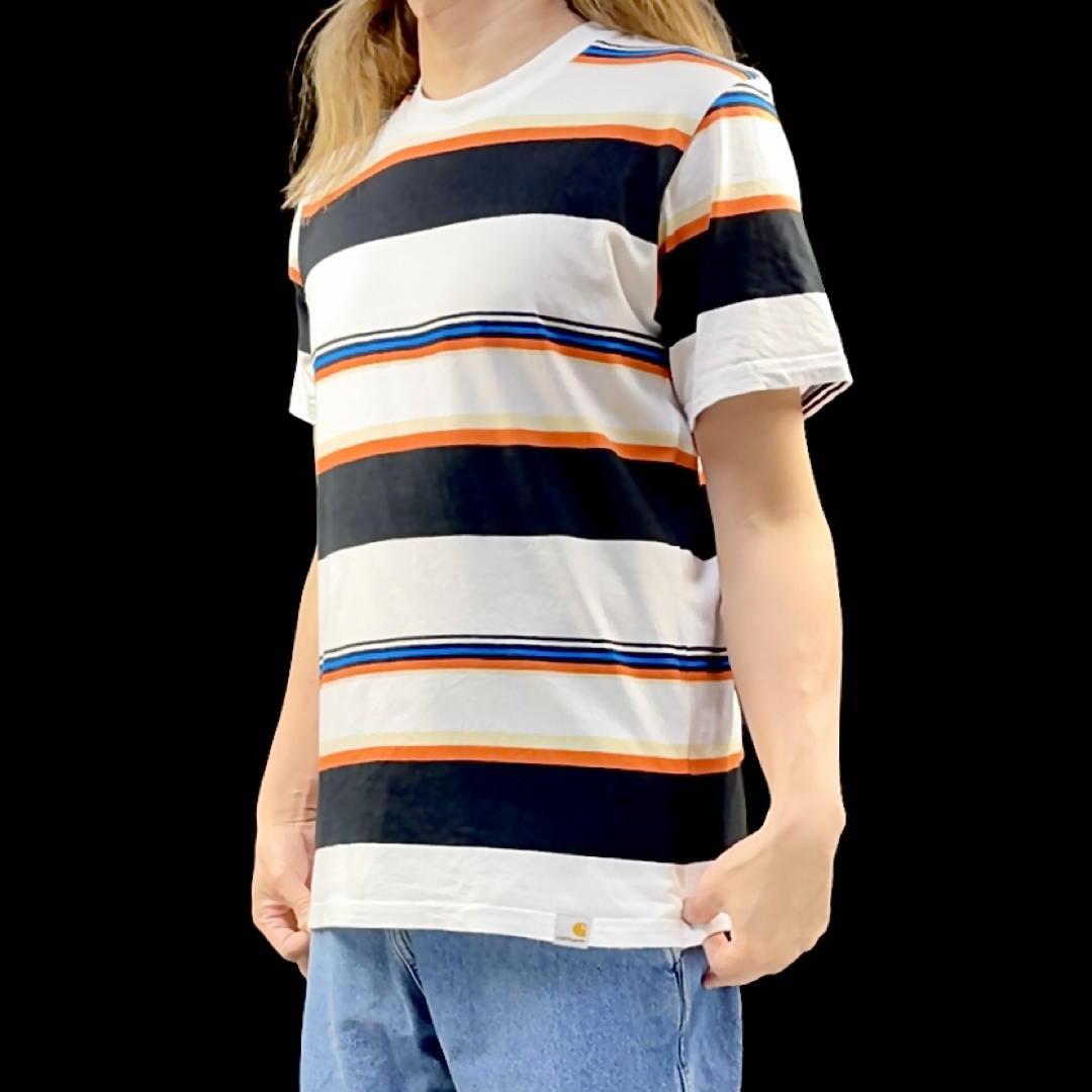 Charhartt WIP(カーハートダブリューアイピー)の中古 カーハートwip ロゴ 裾 ランダム マルチ カラー ボーダー Tシャツ メンズのトップス(Tシャツ/カットソー(半袖/袖なし))の商品写真
