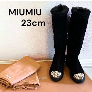 【美品】MIUMIU ムートンブーツ  ビジュー シープスキン ブラック 36