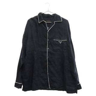 プラダ(PRADA)のPRADA プラダ 22AW Linen shirt リネンパイピングパジャマ長袖シャツ SC607 S221 11T7 ネイビー(シャツ)