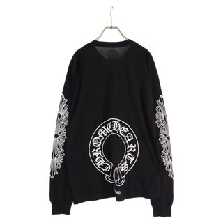 クロムハーツ(Chrome Hearts)のCHROME HEARTS クロムハーツ Horseshoe L/S Tee ホースシューロングスリーブTシャツ 長袖カットソー ロンT 長袖Tシャツ 袖フローラルクロスプリント ブラック(Tシャツ/カットソー(七分/長袖))