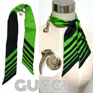 グッチ(Gucci)のグッチ■チャーム付きロゴ入りリボンスカーフ　バッグチャーム　チョーカー　ボウタイ(バンダナ/スカーフ)