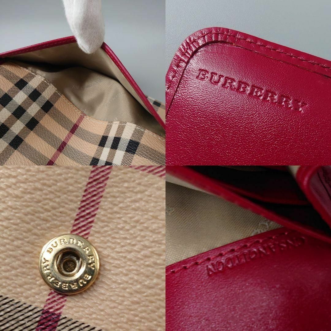 BURBERRY - バーバリー 長財布 ノバチェック 赤 PVC×レザー ロゴ