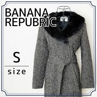 バナナリパブリック(Banana Republic)の♥極美品♥BANANA REPUBLIC エコファー襟 ツイードコート バナナ(ガウンコート)