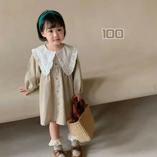 100サイズ　女の子ビッグカラーワンピース　ビッグ襟　大きい襟　韓国子ども服(ワンピース)