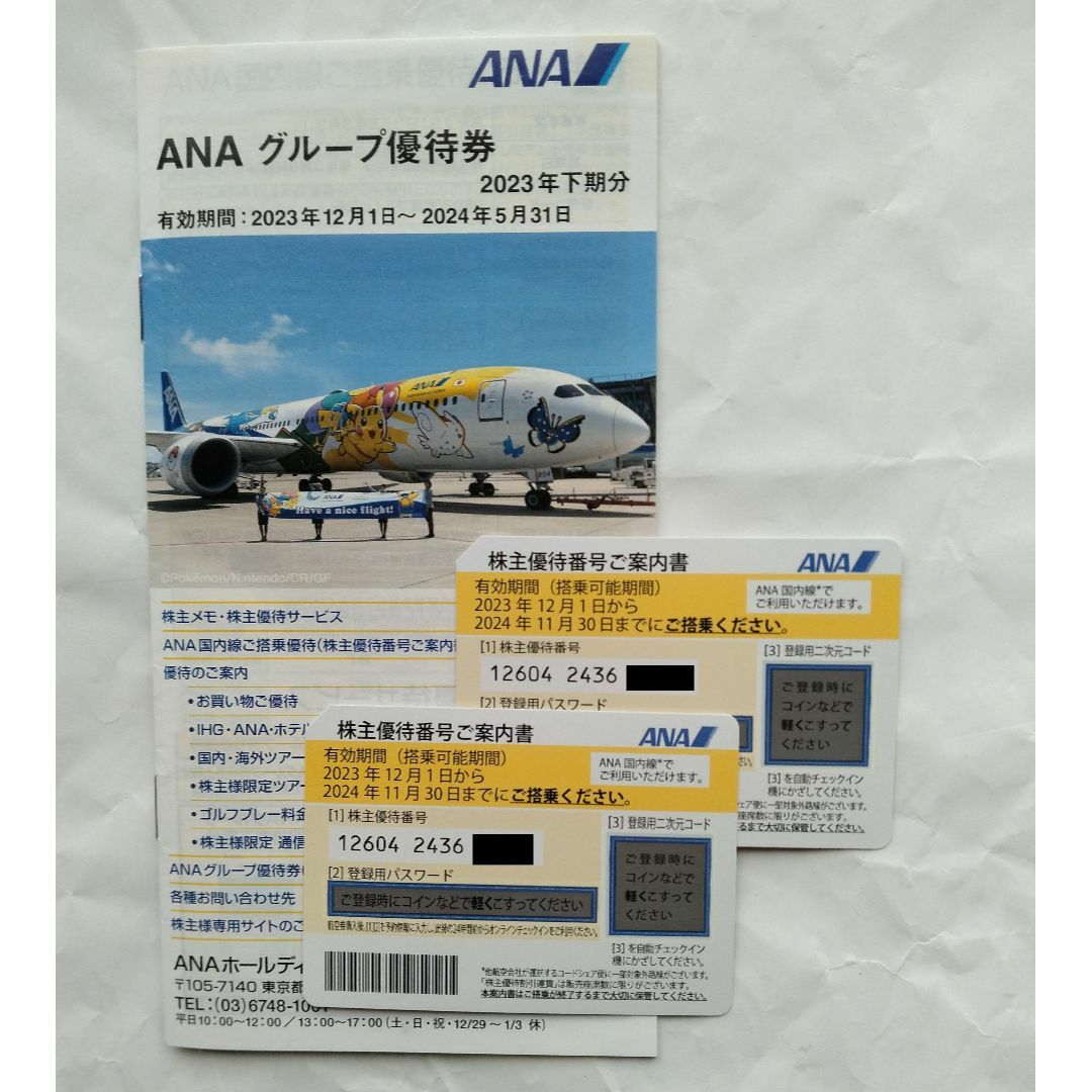 ANA(全日本空輸)(エーエヌエー(ゼンニッポンクウユ))のANA　全日空 　2023年12月1日～2024年11月30日　株主優待　２枚 チケットの優待券/割引券(その他)の商品写真