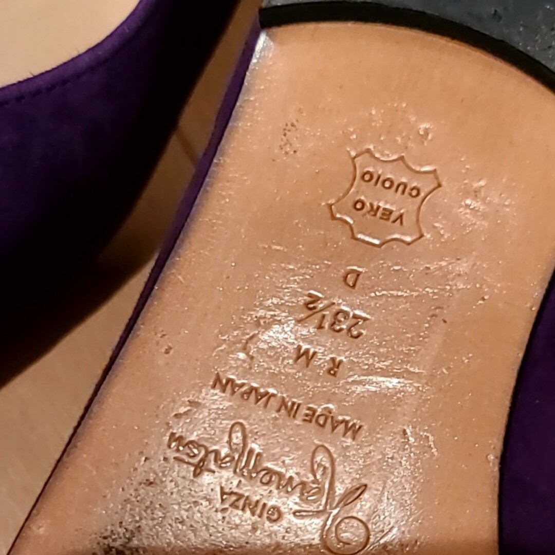 GINZA Kanematsu(ギンザカネマツ)の銀座かねまつ　パンプス　ローヒール　スエード　パープル紫　23.5cm レディースの靴/シューズ(ハイヒール/パンプス)の商品写真