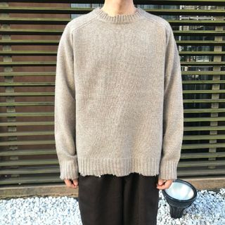 約605cm着丈UNUSED アンユーズド ニット US1548-C220S3 3G pullover knit ポケット付き コットン カシミア カシミヤ クルーネック ニット プルオーバー オフホワイト系 3