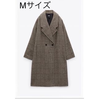 ザラ(ZARA)の新品　ZARA コート　Mサイズ　秋冬　オーバーサイズ　チェックロングコート　(ロングコート)