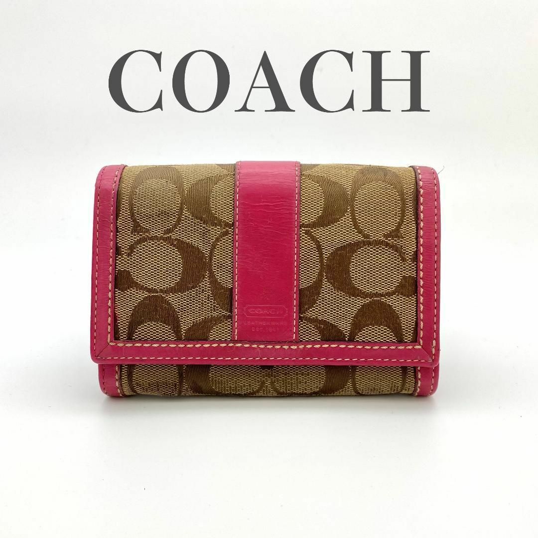 COACH(コーチ)のcoach　コーチ　二つ折り財布　シグネチャー柄　ピンク　 50862SVC9L レディースのファッション小物(財布)の商品写真