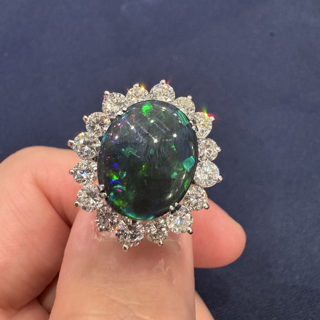 極上☆PTブラックオパールリング BO:5.85ct D:2.56ct レディースのアクセサリー(リング(指輪))の商品写真