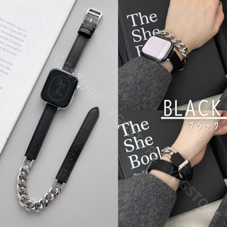 アップルウォッチ チェーン レザー コンビ バンド 多重 40mm/41mm 黒(腕時計)