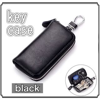 冬SALE レザー　キーケース　key case ブラック　黒　black 無地(キーケース)