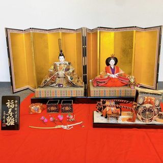 2590 美品 雛人形 ひな人形 金屏風 セット 扇寿作 福寿雛