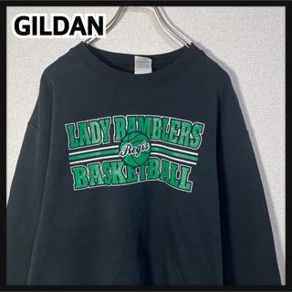 ギルタン(GILDAN)の【ギルダン】スウェット　バスケ　黒緑　裏起毛　デカロゴ　カレジッロゴ99(スウェット)