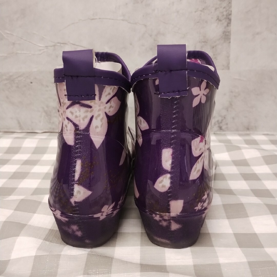 【未使用品】レディース　レインブーツ　S（22.5cm〜23cm）　花パープル レディースの靴/シューズ(レインブーツ/長靴)の商品写真