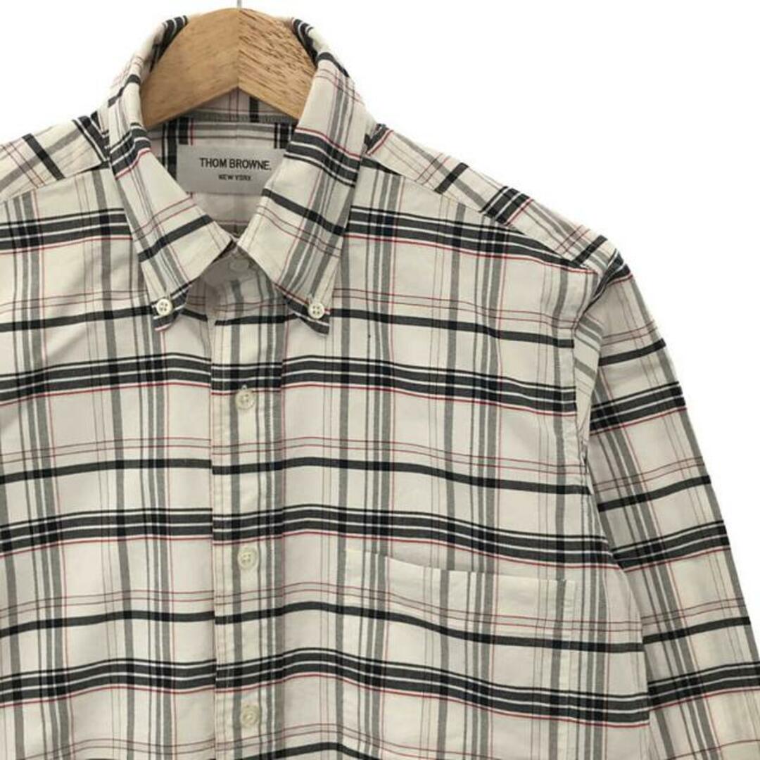 THOM BROWNE(トムブラウン)のTHOM BROWNE / トムブラウン | チェック ボタンダウン 半袖シャツ | 1 | ホワイト | メンズ メンズのトップス(Tシャツ/カットソー(半袖/袖なし))の商品写真