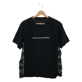 ユニフォームエクスペリメント(uniform experiment)のuniform experiment / ユニフォームエクスペリメント | OMBRE CHECK PANEL TEE / サイドチェック ロゴプリント Tシャツ | 2 | ブラック | メンズ(Tシャツ/カットソー(半袖/袖なし))