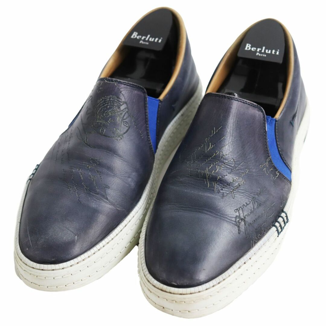 Berluti(ベルルッティ)の【ドンドン見直し】良品●Berluti ベルルッティ プレイタイム レザー カリグラフィ スリッポン/ローカットスニーカー ネイビー 6 1/2 伊製 メンズの靴/シューズ(スリッポン/モカシン)の商品写真