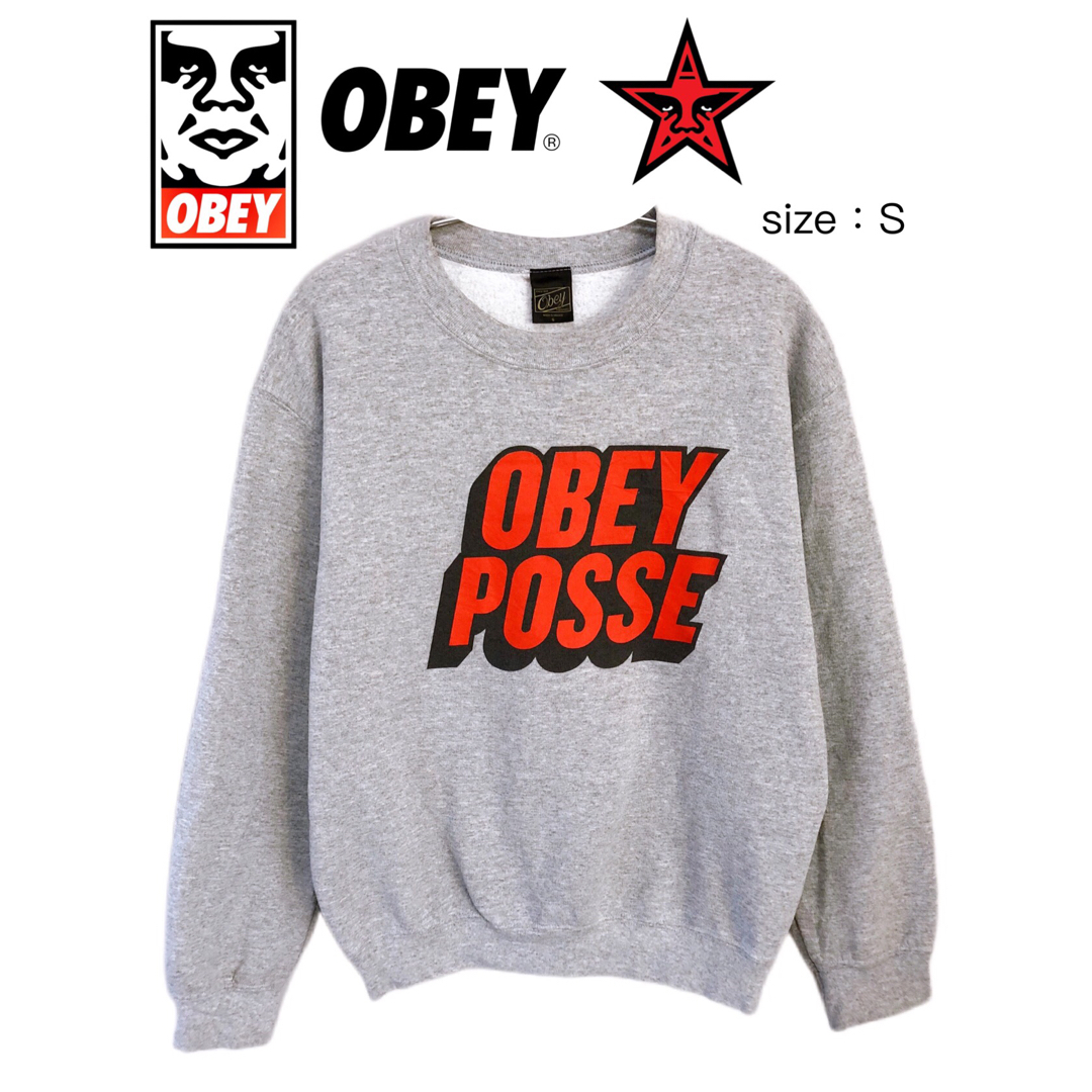 OBEY(オベイ)のOBEY POSSE　オベイ ポシ　スウェット　S　グレー　USA古着 メンズのトップス(スウェット)の商品写真