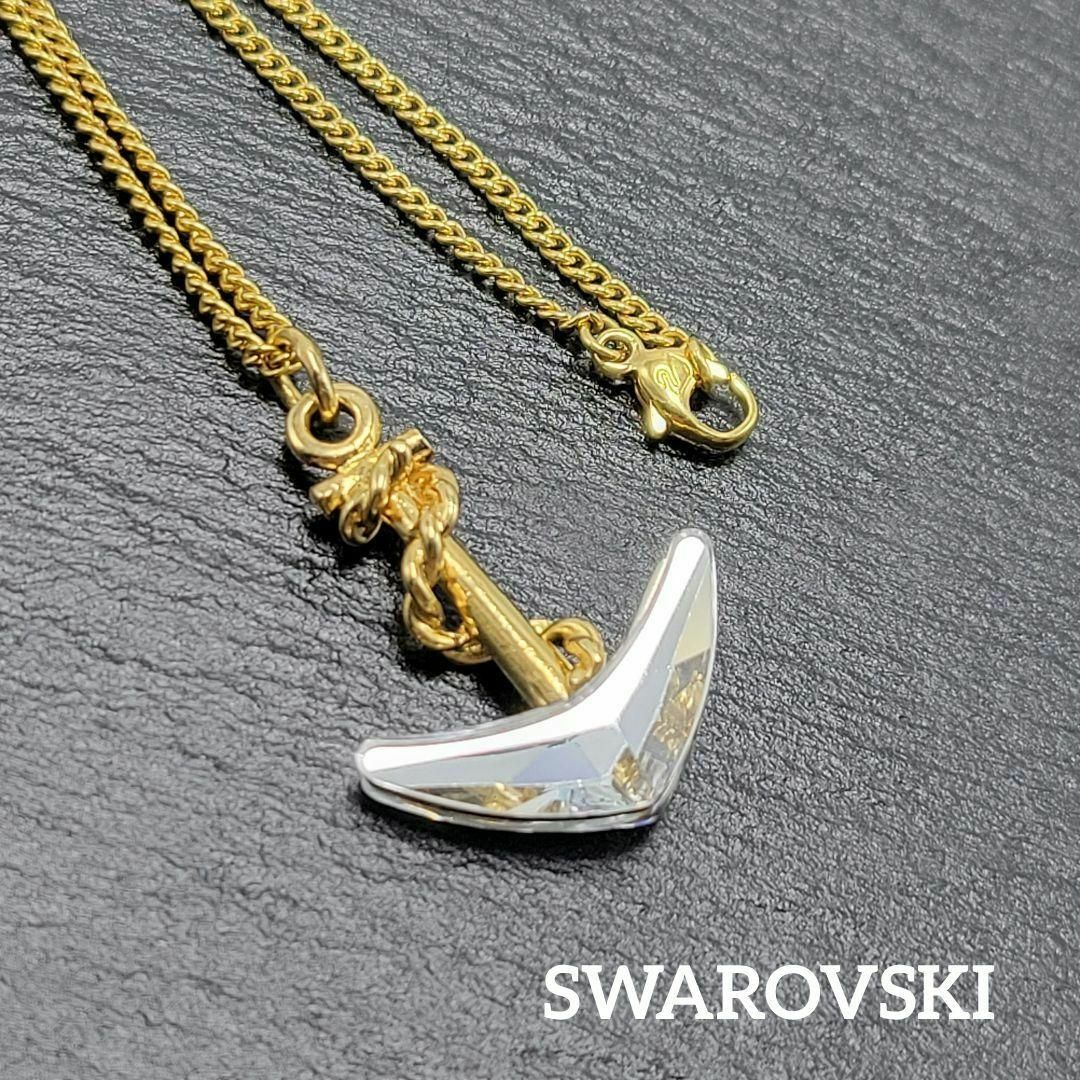 レディース【美品】SWAROVSKI ロングネックレス イカリ ゴールド