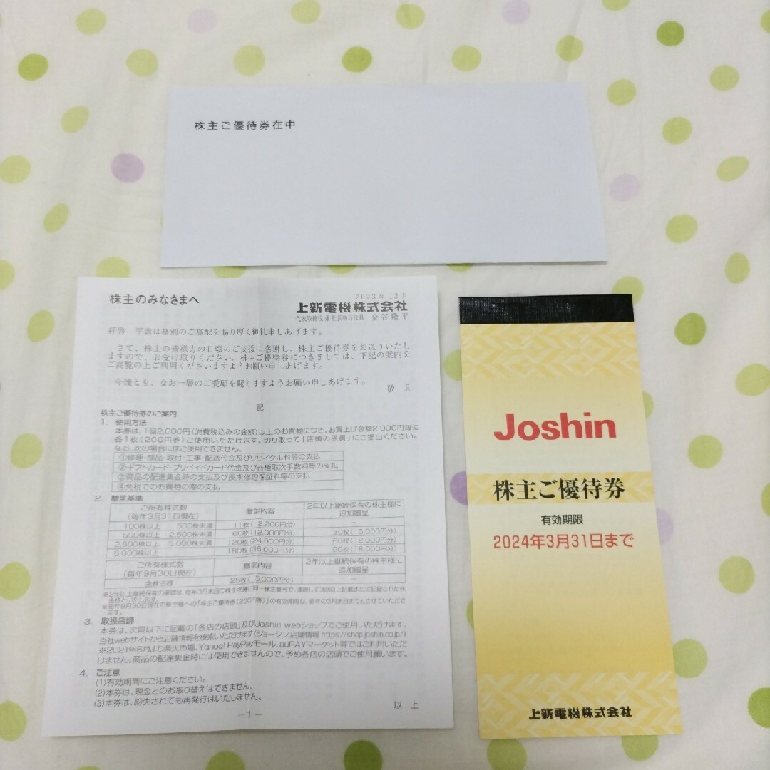 上新電機　株主優待5000円分（200円×25枚） チケットの優待券/割引券(ショッピング)の商品写真